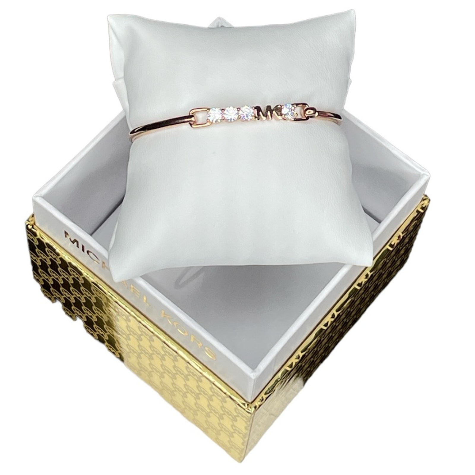 Michael Michael Kors Logo And Rhinestones Bangle Bracelet Rose Gold